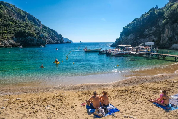 stock image Corfu island, Greece: 07-10-20212: View of the beautiful Palaiokastritsa bay, iconic paradise beach