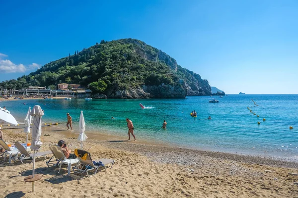 stock image Corfu island, Greece: 07-10-20212: View of the beautiful Palaiokastritsa bay, iconic paradise beach