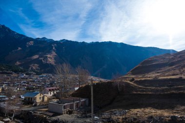 Kazbegi, Georgia : 10-11-2022 : Village Of Gergeti In Georgia, with the beautiful Caucasus mountain peaks and meadow surrounded.