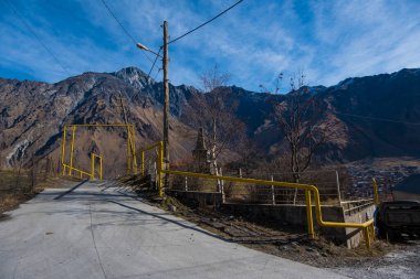 Kazbegi, Georgia : 10-11-2022 : Village Of Gergeti In Georgia, with the beautiful Caucasus mountain peaks and meadow surrounded