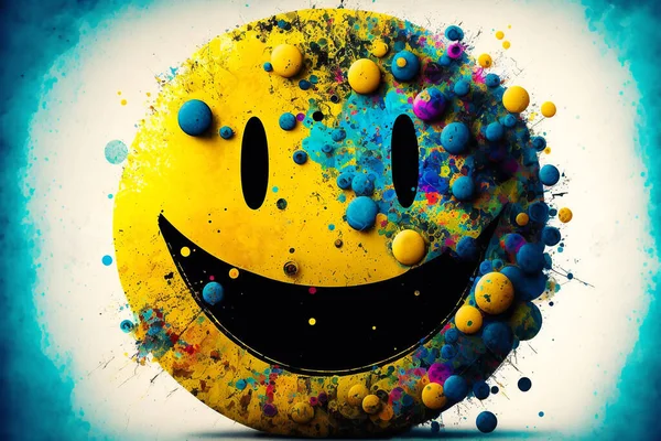 Abstract art smiley face in yellow and blue colors with shadow