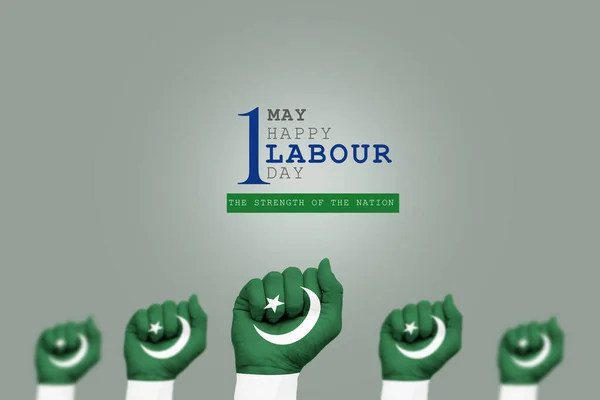 Pakistan Arbetsdag Maj Affisch Med Händer Målade Med Pakistansk Flagga — Stockfoto