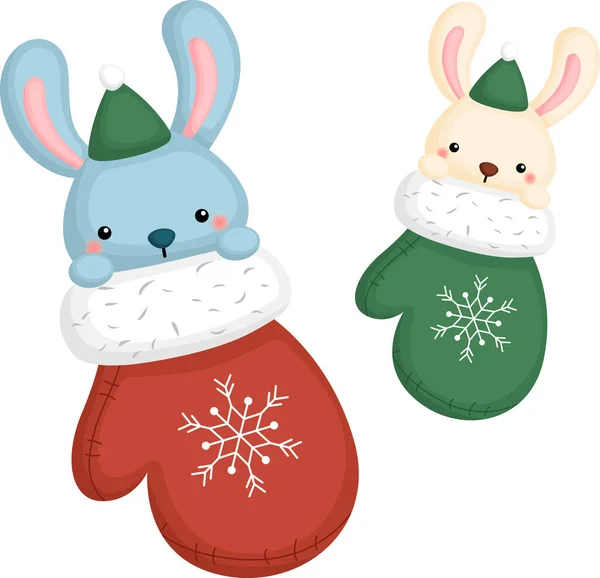 クリスマスソックスの可愛いウサギ2匹 — ストックベクタ