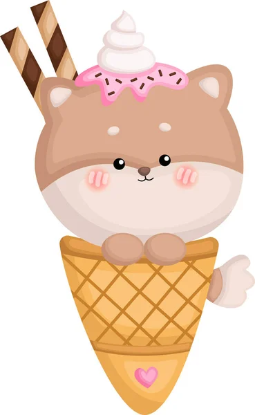 かわいいアイスクリームと犬 — ストックベクタ