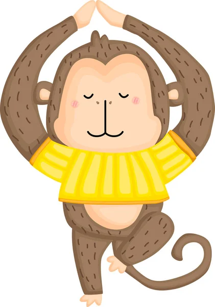 Yoga Yapan Sevimli Bir Maymunun Vektörü — Stok Vektör