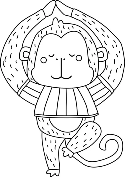 Vetor Macaco Bonito Fazendo Ioga Coloração Preto Branco — Vetor de Stock