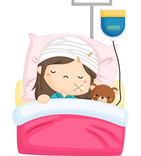 Vector Kid Bed Rest Getting Infusion — Stock Vector