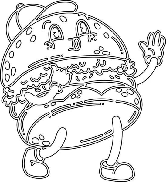 Vecteur Hamburger Dessin Animé Mignon Noir Blanc — Image vectorielle