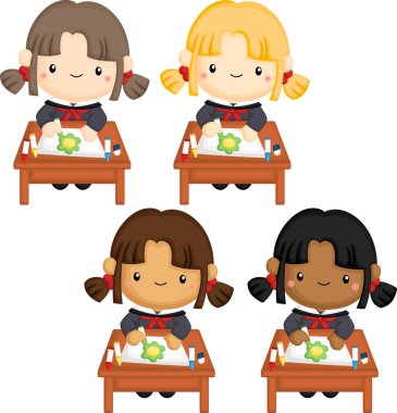 Birden fazla ten tonu olan liseli kızların vektörü