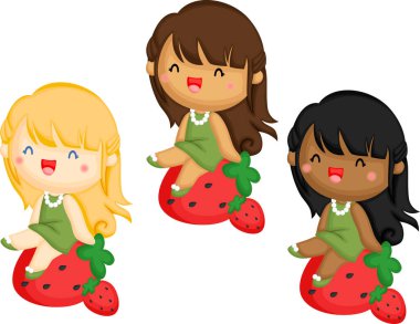 Birden fazla ten rengi olan çilekli bir kızın vektörü
