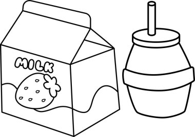 Çilek sütünün siyah ve beyaz renkli bir vektörü