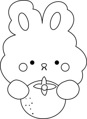 Siyah beyaz bir portakala sarılan bir tavşan vektörü