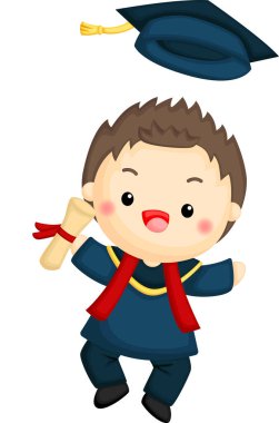 a vector of a boy holding his diploma