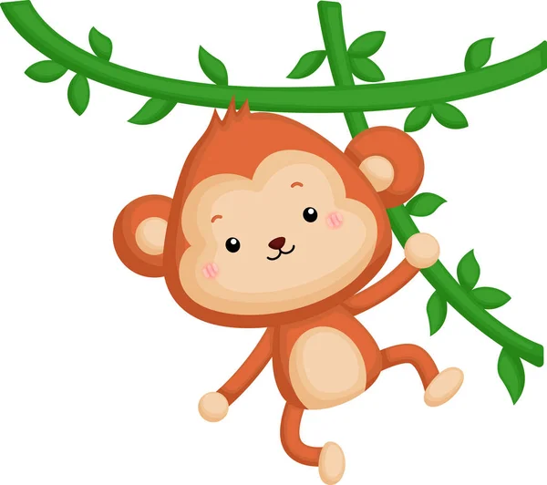 挂在藤蔓上的可爱猴子的传病媒介 — 图库矢量图片