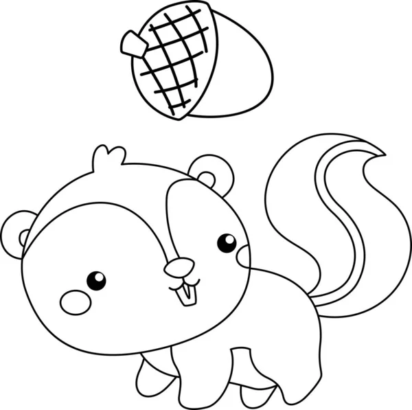 Vector Cute Squirrel Black White Coloring — Vetor de Stock