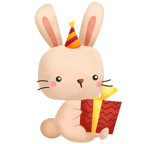 Watercolor Rabbit Celebrating Birthday — Stock Photo, Image