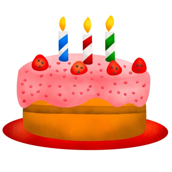 Watercolor Birthday Cake — Stock Photo, Image