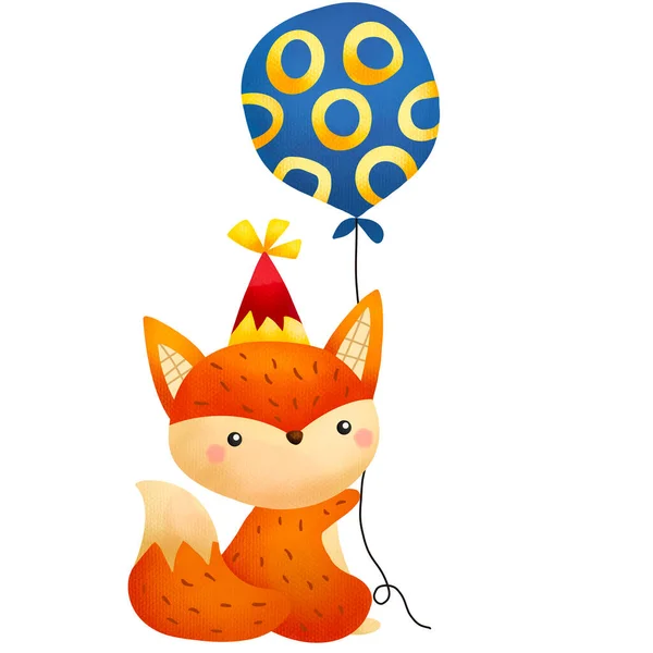 Ein Aquarell Eines Fuchses Der Geburtstag Feiert — Stockfoto
