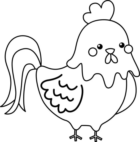 Vector Cute Chicken Black White Coloring — Stock Vector