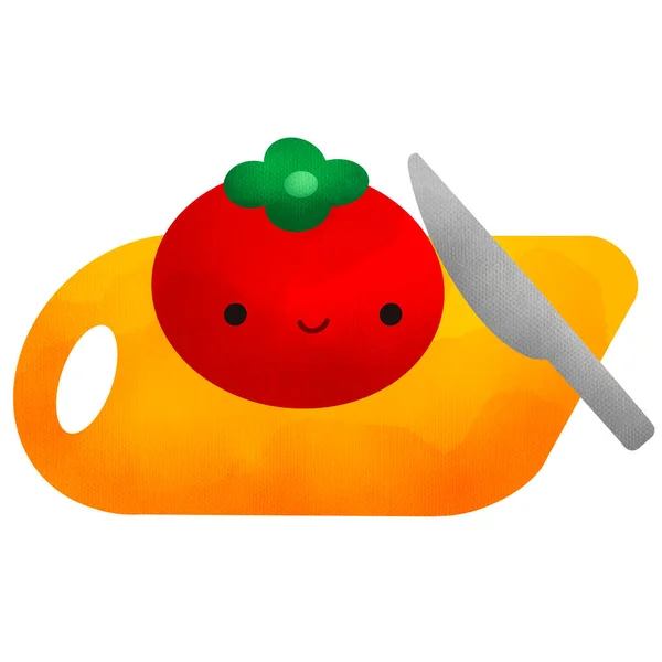 Une Illustration Tomate Dans Une Planche Découper — Photo