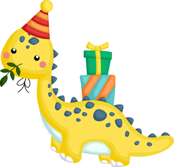 Dinozor Temalı Bir Doğum Günü Kutlaması Vektörü — Stok Vektör