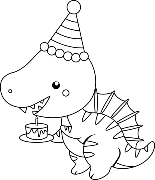 Vector Dinosaur Themed Birthday Celebration Black White Coloring — Stock Vector