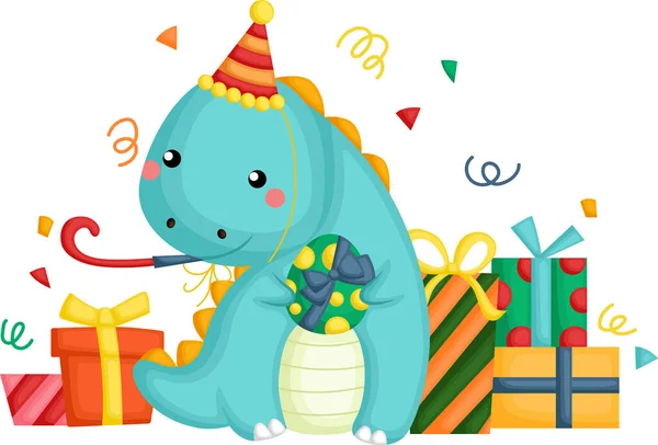 Vektor För Dinosaurie Tema Födelsedag — Stock vektor