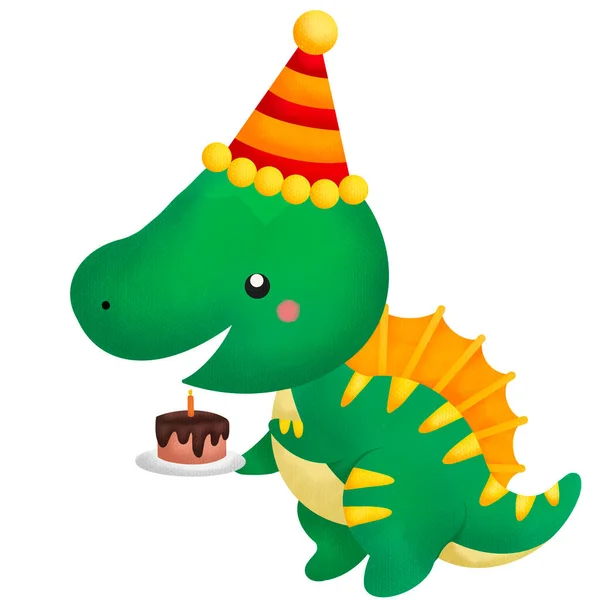 Uma Ilustração Aquarela Uma Celebração Aniversário Com Tema Dinossauro — Fotografia de Stock