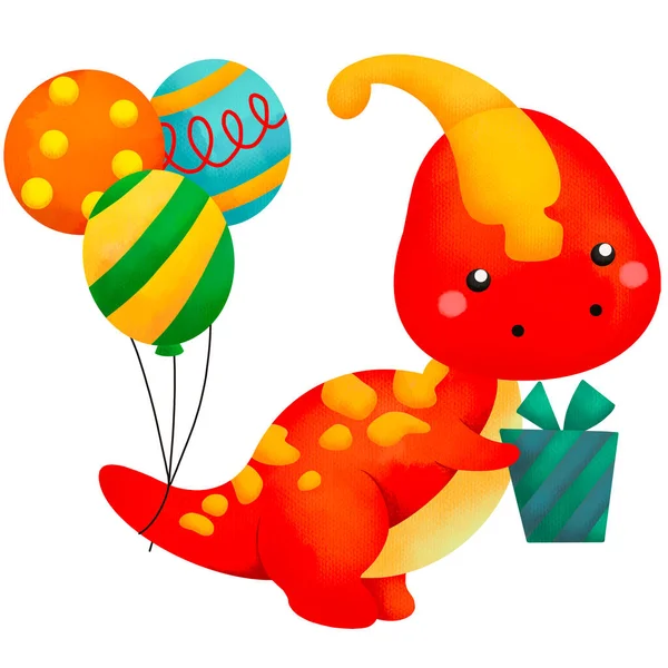 Акварельная Иллюстрация Празднования Дня Рождения Динозавра — стоковое фото