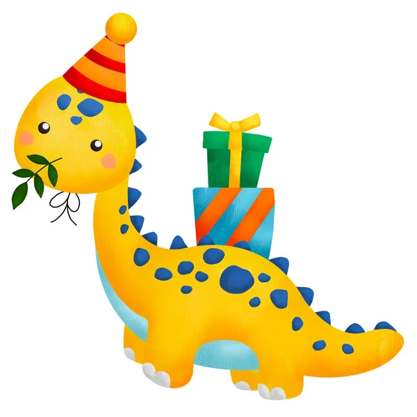 Akwarelowa Ilustracja Obchodów Urodzin Dinozaurów Tematycznych — Zdjęcie stockowe