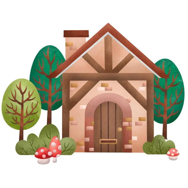 Illustrazione Una Casa Nella Foresta — Foto Stock