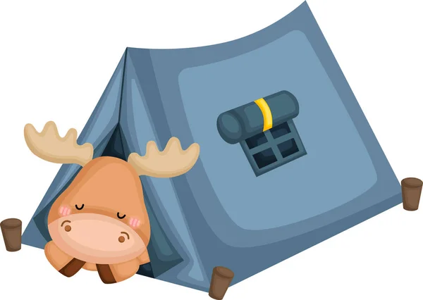 Ein Vektor Schlafender Elche Zelt — Stockvektor