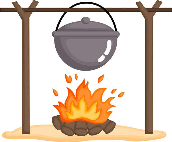 Vector Pot Campfire — Stock Vector