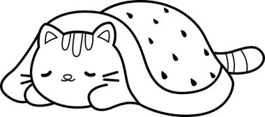 Siyah ve beyaz renkli uyuyan sevimli bir kedinin vektörü