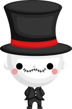 Takım elbiseli şirin bir iskeletin vektörü.