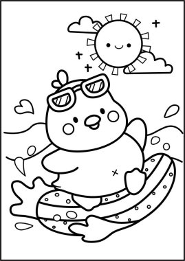 Denizde yüzen ördeğin renkli sayfası.