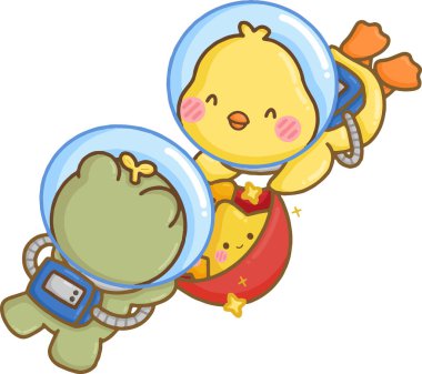 bir el çizimi kurbağa ve ördek vektörü