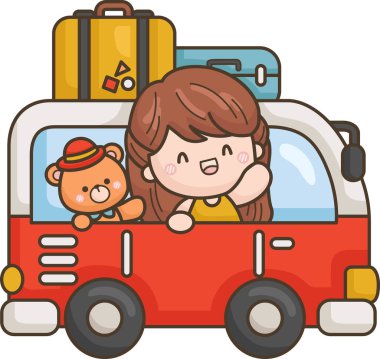 Yolculuktaki bir kızın vektörü.