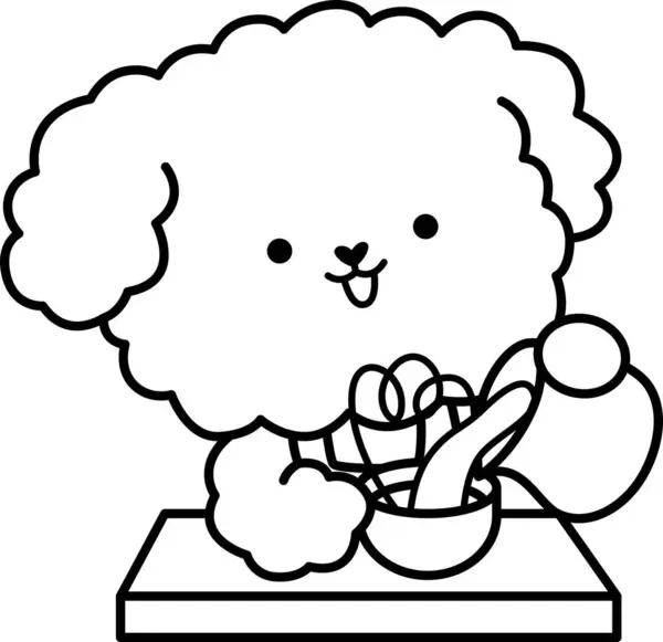 stock vector a cute poodle preparing a coffee in black and white coloring