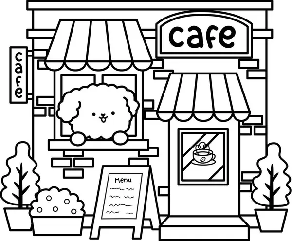 Poodle Bonito Executando Café Preto Branco Coloração —  Vetores de Stock