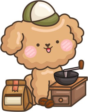 Kahve çekirdeklerini öğüten sevimli bir kanişin vektörü.