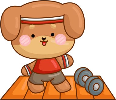 Spor yapan sevimli bir köpeğin vektörü. 