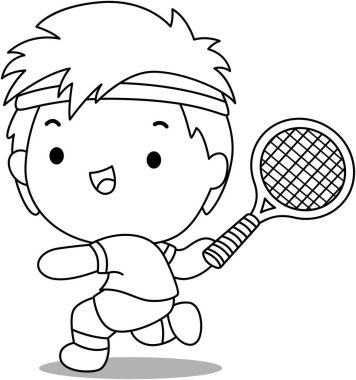 Tenis oynayan sevimli çizgi film çocuğu.