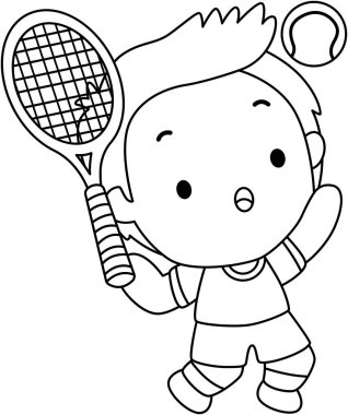 Tenis oynayan sevimli çizgi film çocuğu.