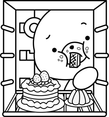 Buzdolabına bakan bir ayının vektörü siyah ve beyaz renkli yiyecek arıyor.