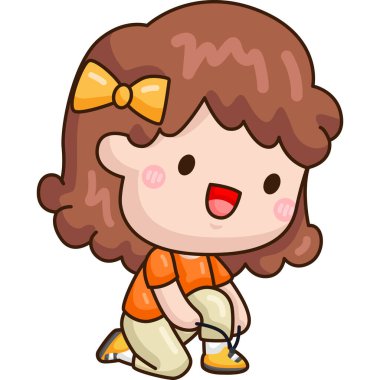 Bağcıklarını bağlayan bir kızın vektörü.