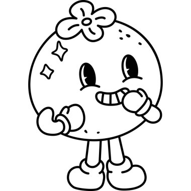 Siyah beyaz gülümseyen şirin bir portakalın vektörü