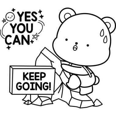 Siyah ve beyaz renkli motivasyon alıntıları olan sevimli bir ayının vektörü