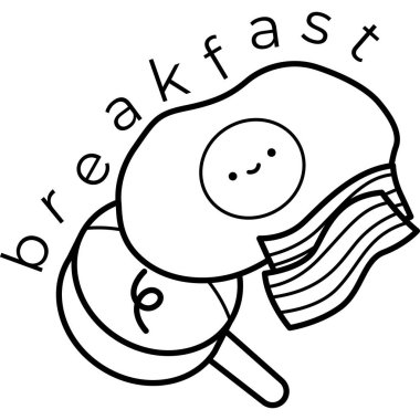 Sabah kahvaltısının siyah beyaz renkte pişirilme vektörü.