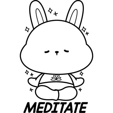 Siyah ve beyaz renkte meditasyon yapan şirin bir tavşan.